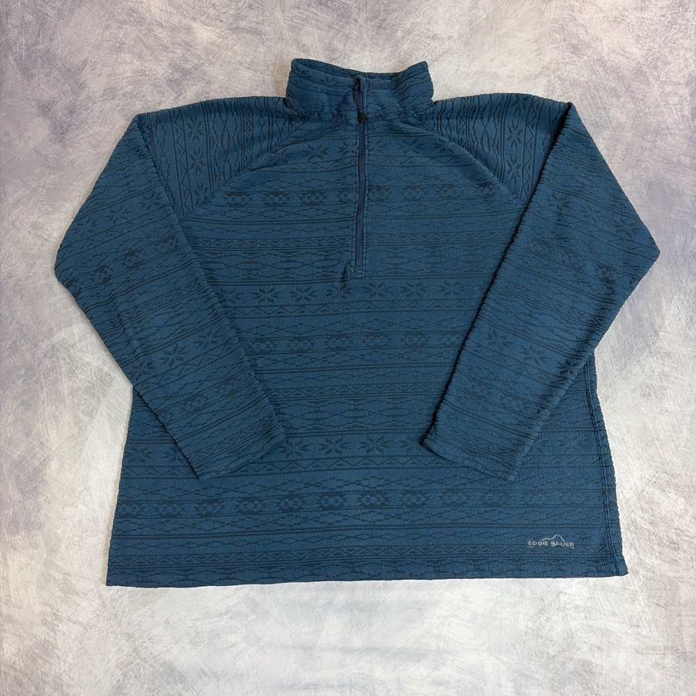 Eddie Bauer Quarter Zip Pullover Womens XL Blue Geometric Snowflake Fleece